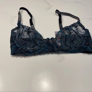 Elegant Black and Blue Lace Bra